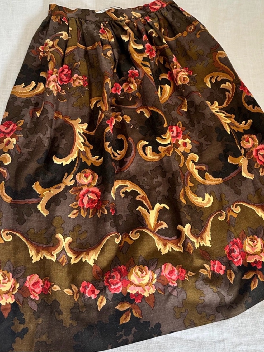Vintage Eileen Tracy Wool Silk Tapestry Skirt XS Ralph Lauren Style